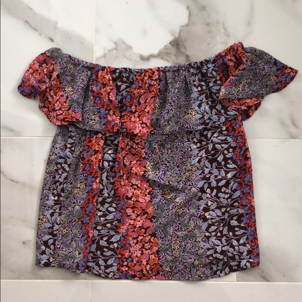 Anthropologie off the shoulder floral shirt